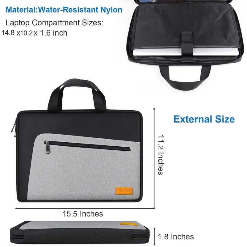 Naukay Laptop Sleeve, Slim Durable Notebook Computer Protection Case Business Briefcase Handle Bag Compatible with 14 15 15.4 inch MacBook Pro HP Dell Acer Asus Chromebook, Black/Grey - Image 4